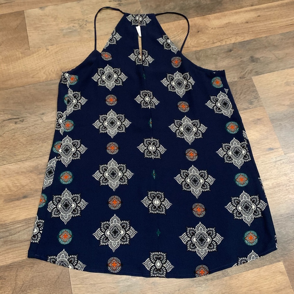 Express Navy Patterned Barcelona Cami Blouse - image 6